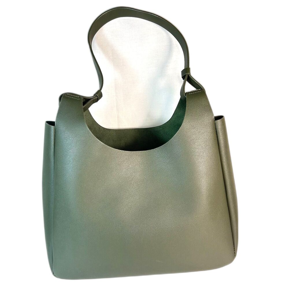 Neiman Marcus NWOT Olive Green Faux Leather Hobo Shoulder Tote Bag